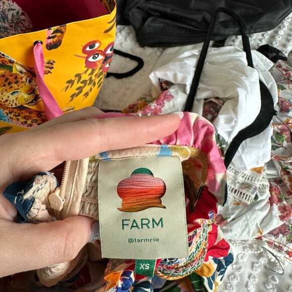 Farm Rio Sunny Daisies Mini Dress Floral Smocked High Neck Puff Sleeves Size XS - Picture 2 of 10